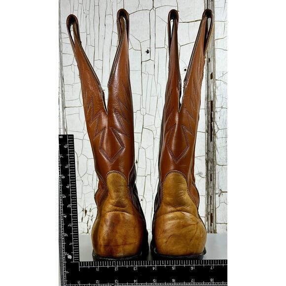 VTG Sanders Men’s Handmade WESTERN Cowboy BOOTS 8D Mexico Light Brown Leather - Picture 13 of 13